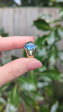 Load and play video in Gallery viewer, Glowing Aquamarine cabochon in vintage 9ct yellow gold
