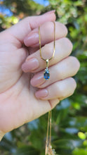 Load and play video in Gallery viewer, Bright natural blue sapphire in vintage 9ct yellow gold pendant
