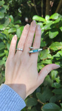 Load and play video in Gallery viewer, Vintage modernist abstract ring featuring a sleek seablue tourmaline c1970s
