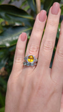 Load and play video in Gallery viewer, Natural bright yellow sapphire &amp; diamond Art Deco ring 18ct white gold
