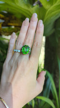 Load and play video in Gallery viewer, Neon Green Glass Bow ring in sterling silver c1930s

