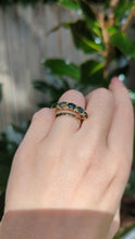 Load and play video in Gallery viewer, Australian harlequin parti sapphire band 9ct vintage yellow gold setting.
