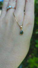 Load and play video in Gallery viewer, Green Pear sapphire in 9ct yellow gold pendant
