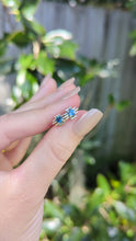 Load and play video in Gallery viewer, Brutalist Australian blue sapphire earrings c1970s 9ct white gold
