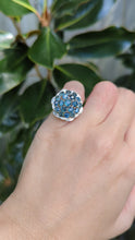 Load and play video in Gallery viewer, Vintage c1970s Australian parti sapphire flower cluster in silver.

