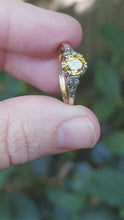 Load and play video in Gallery viewer, Bright yellow Art deco Sapphire and diamond ring 18ct yellow and white gold
