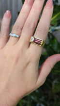 Load and play video in Gallery viewer, Pink tourmaline &amp; diamond brutalist signet in 9ct yellow gold
