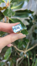 Load and play video in Gallery viewer, Showpiece 1940s retro blue topaz ring in heavy handmade 9ct yellow gold
