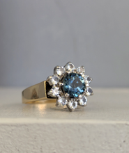 Load image into Gallery viewer, c1980s Teal Sapphire flower cluster in 9ct yellow and white gold
