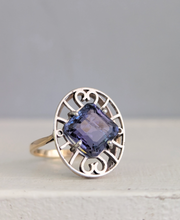 Load image into Gallery viewer, Handmade Art Deco ring with tanzanite in 10k
