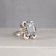Load image into Gallery viewer, Mid century silver aquamarine ring German made.
