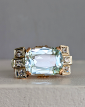 Load image into Gallery viewer, Fabulous 1940s aquamarine tank cocktail ring in 14ct Yellow, white &amp; rose gold.
