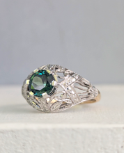 Load image into Gallery viewer, c1925 Art deco Green sapphire bombe ring in platinum and 18ct yellow gold
