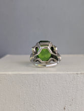 Load image into Gallery viewer, Neon Green Glass Bow ring in sterling silver c1930s
