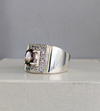 Load image into Gallery viewer, Statement chocolate zircon and Goshenite wide sterling silver ring
