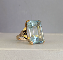 Load image into Gallery viewer, Showpiece 1940s retro blue topaz ring in heavy handmade 9ct yellow gold
