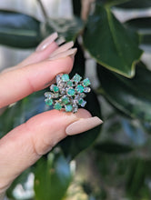 Load image into Gallery viewer, Vintage c1970s emerald cluster ring in silver
