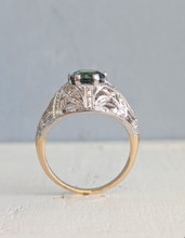 Load image into Gallery viewer, c1925 Art deco Green sapphire bombe ring in platinum and 18ct yellow gold
