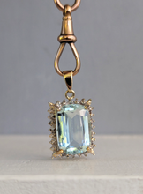 Load image into Gallery viewer, 1960s Aquamarine &amp; diamond pendant in 9ct yellow gold.
