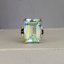 Load image into Gallery viewer, Showpiece 1940s retro blue topaz ring in heavy handmade 9ct yellow gold
