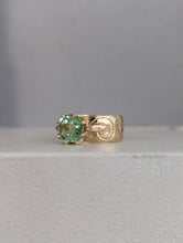 Load image into Gallery viewer, Vintage green tourmaline in wide acanthus engraved band 9ct

