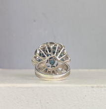 Load image into Gallery viewer, Vintage c1970s Australian parti sapphire flower cluster in silver.
