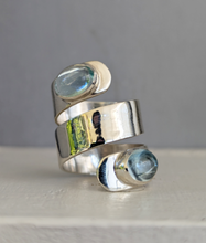 Load image into Gallery viewer, 'All wrapped up' vintage aquamarine cabochon ring in sterling silver.
