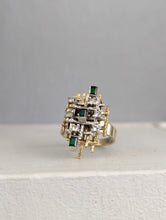 Load image into Gallery viewer, Brutalist Emerald dream boat c1970s 9ct yellow and white gold.
