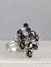 Load image into Gallery viewer, Vintage midnight blue sapphires in sterling silver Brutalist c1970s

