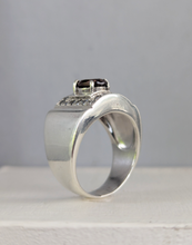 Load image into Gallery viewer, Statement chocolate zircon and Goshenite wide sterling silver ring
