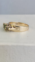 Load image into Gallery viewer, Mixed green sapphire trilogy 9ct wide band
