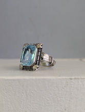 Load image into Gallery viewer, Art Deco bright blue glass ring in 900 silver
