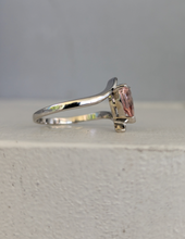 Load image into Gallery viewer, Pink cherry blossom tourmaline in 9ct white gold bypass ring
