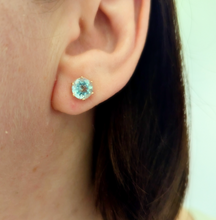 Load image into Gallery viewer, Aquamarine stud earrings 9ct rosey yellow gold
