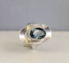 Load image into Gallery viewer, Shield maiden mid century green spinel ring in silver
