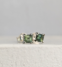 Load image into Gallery viewer, Luminous green Australian sapphire silver studs c1980s
