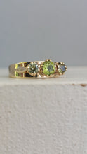 Load image into Gallery viewer, Mixed green sapphire trilogy 9ct wide band
