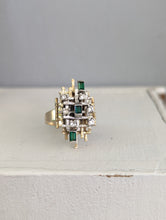 Load image into Gallery viewer, Brutalist Emerald dream boat c1970s 9ct yellow and white gold.
