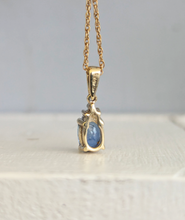 Load image into Gallery viewer, Bright natural blue sapphire in vintage 9ct yellow gold pendant
