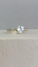 Load image into Gallery viewer, Aquamarine and diamond heart ring 9ct white gold
