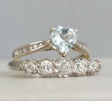 Load image into Gallery viewer, Aquamarine and diamond heart ring 9ct white gold
