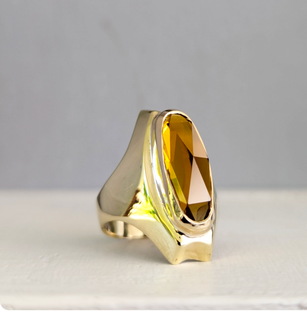 Mid century German yellow tourmaline in 8ct yellow gold