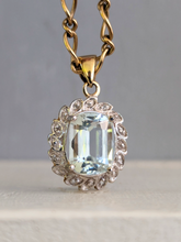Load image into Gallery viewer, Vintage aquamarine &amp; diamond petal pendant 9ct yellow gold
