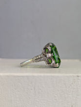 Load image into Gallery viewer, Neon Green Glass Bow ring in sterling silver c1930s
