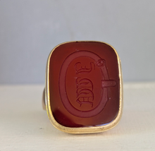 Load image into Gallery viewer, Georgian Carnelian Intaglio signet ring 9ct yellow gold
