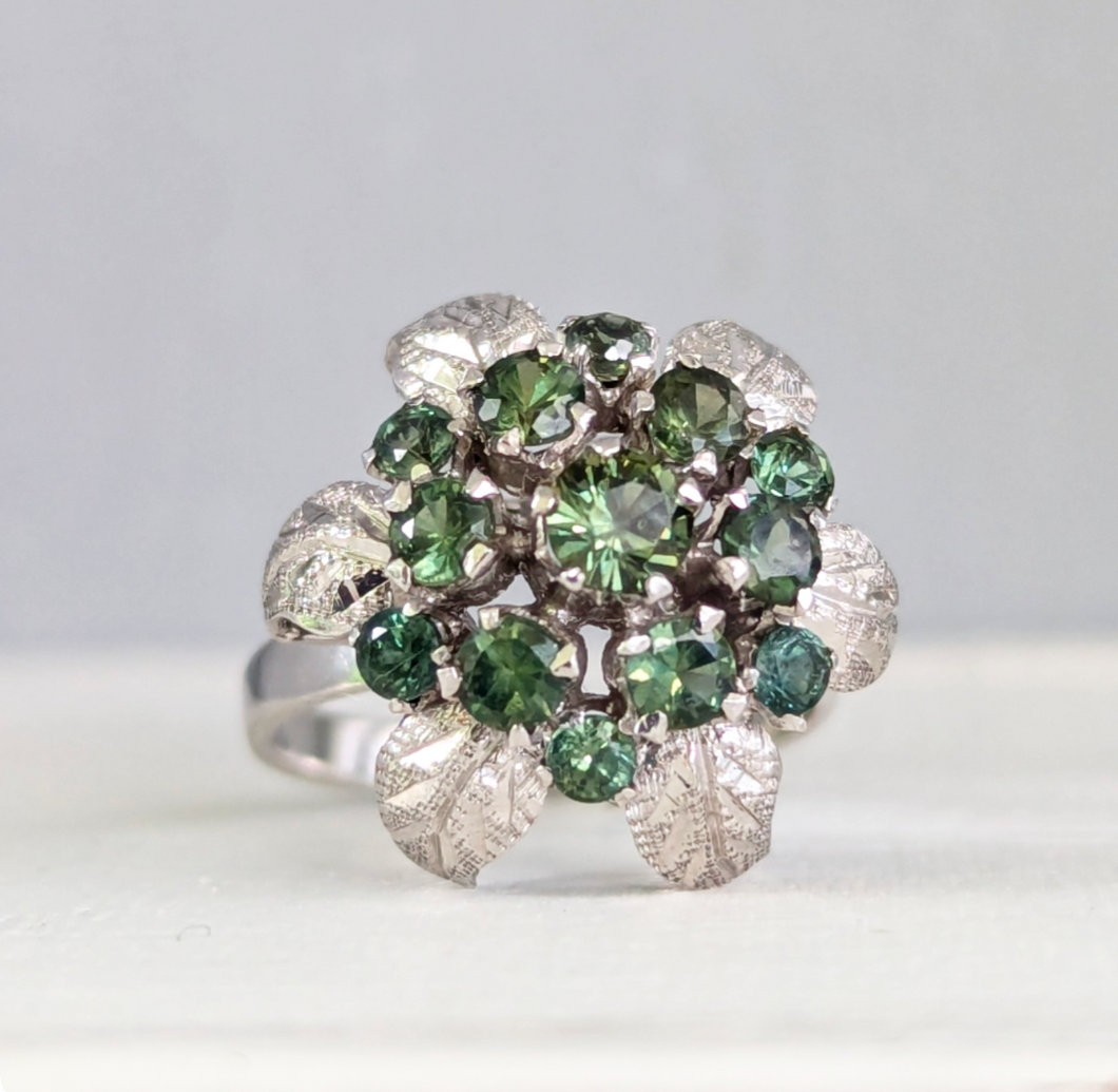 Vintage c1970s Silver Australian sapphire flower cluster