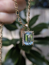 Load image into Gallery viewer, 1960s Aquamarine &amp; diamond pendant in 9ct yellow gold.
