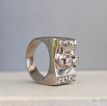 Load image into Gallery viewer, Old European diamond tank ring in 9ct white gold.
