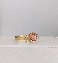 Load image into Gallery viewer, Vintage pink tourmaline and diamonds in 9ct yellow gold
