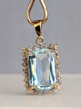 Load image into Gallery viewer, 1960s Aquamarine &amp; diamond pendant in 9ct yellow gold.

